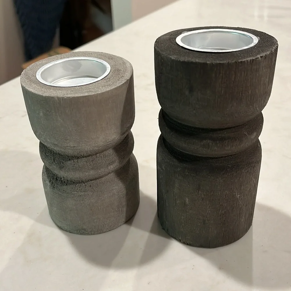 Small Candle Holder - Grey Wood with Silver Plate/NWT - Picture 7 of 7